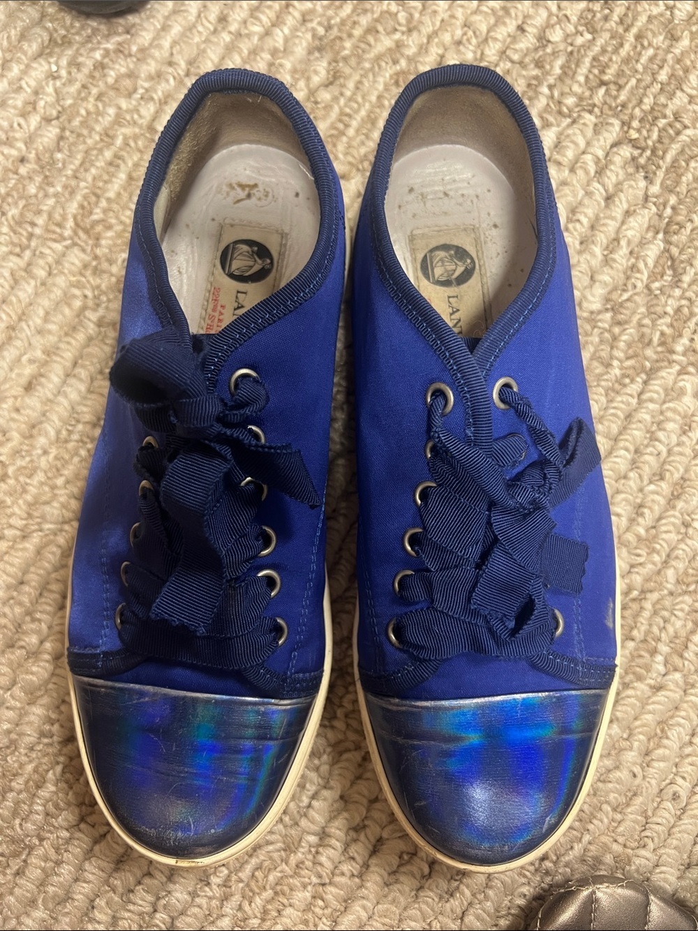 Lanvin Royal Blue Canvas Low-Top Sneakers with Iridescent Toe